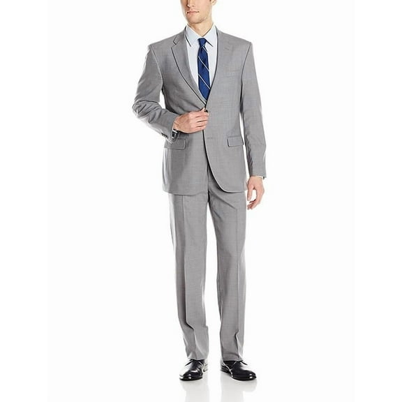 Adam Baker Mens Slim Fit 2-Piece Suit Set, 100% Wool, Single Breasted Jacket and Trousers, Business, Wedding, Prom