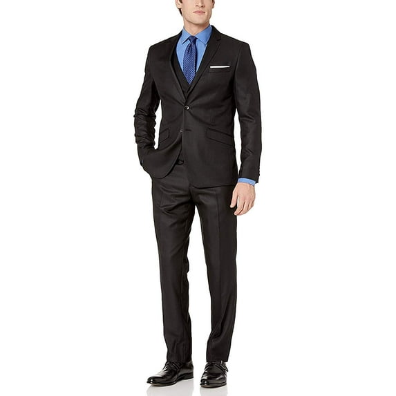 Adam Baker Mens V0177 Slim Fit 3-Piece Suit Set - Black - 46L