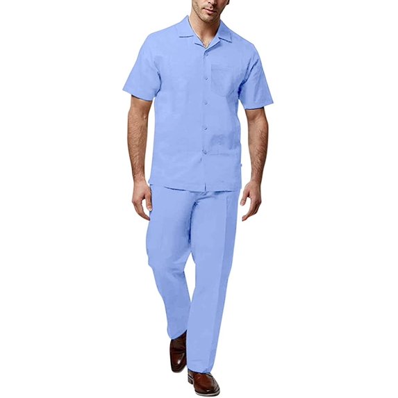 Adam Baker Rizzo Men's 2-Piece Linen-Cotton Blend Walking Suit - Light Blue - 4XL - 48Wx34L