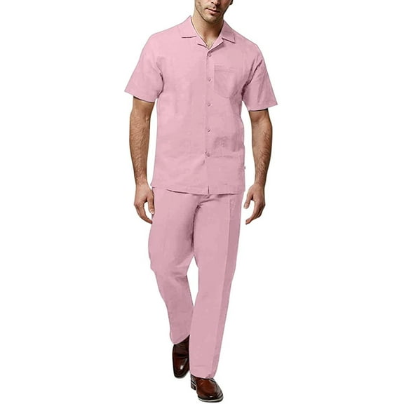 Adam Baker Rizzo Men's 2-Piece Linen-Cotton Blend Walking Suit - Light Pink - Meduim - 33Wx32L