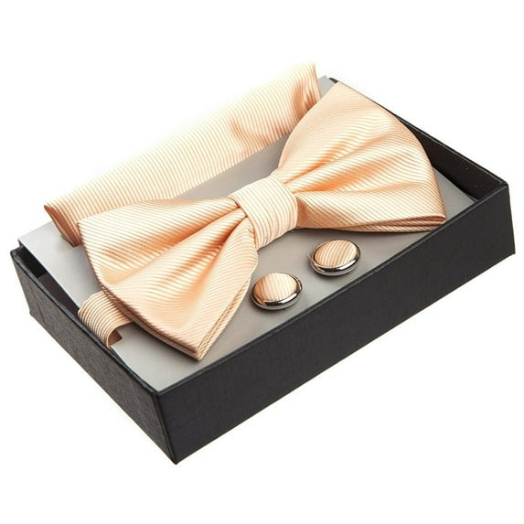 Adam Baker Twill Pattern Pre-Tied Bow Tie with Pocket Square and Cufflinks Gift Set - Colors