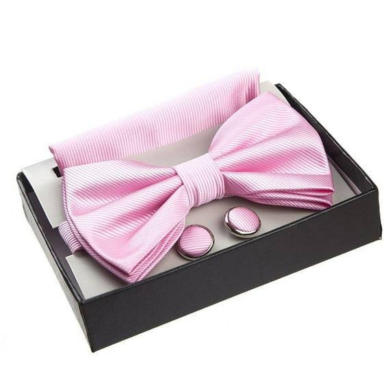 Adam Baker Twill Pattern Pre-Tied Bow Tie with Pocket Square and Cufflinks Gift Set - Colors