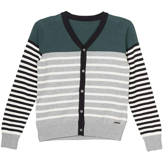 Adam Baker Viero Richi Boys 2363 Button-up Cotton Knit Sweater Cardigan - Teal/Grey - 16