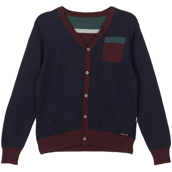 Adam Baker Viero Richi Boys 2364 Button-up Cotton Knit Sweater Cardigan - Burgundy/Navy - 8