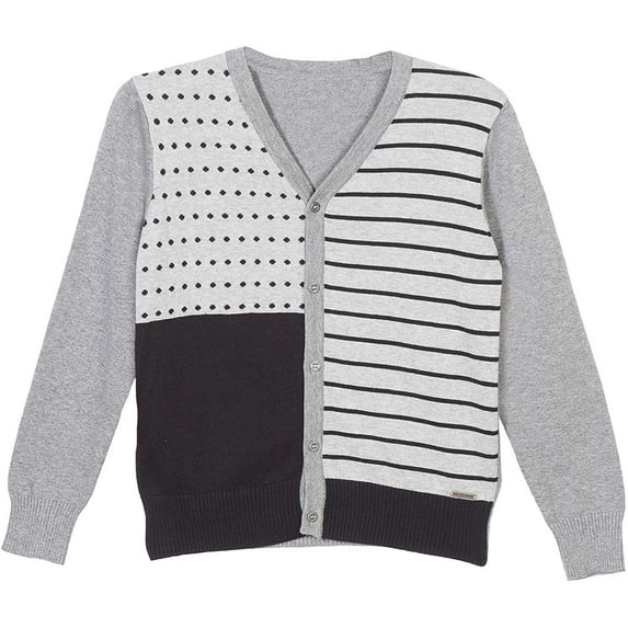 Adam Baker Viero Richi Boys 2367 Button-up Cotton Knit Sweater Cardigan - Grey/Black - 10