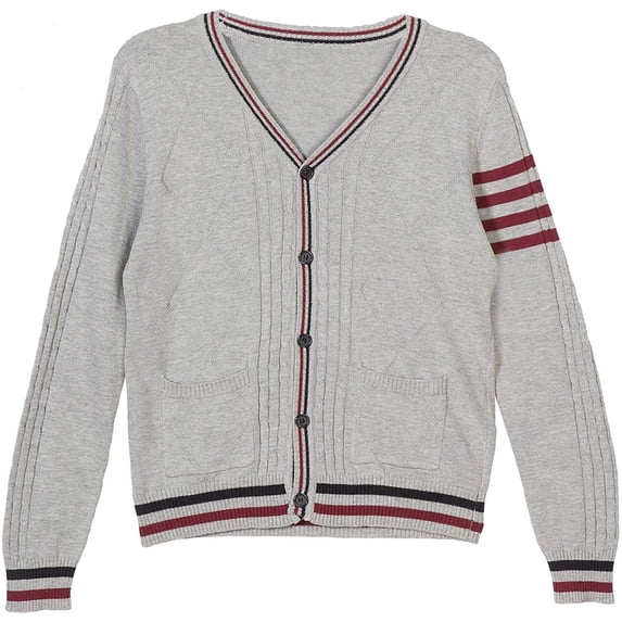 Adam Baker Viero Richi Boys 2411 Button-up Cotton Knit Sweater Cardigan - Grey/Burgundy Diamond - 4
