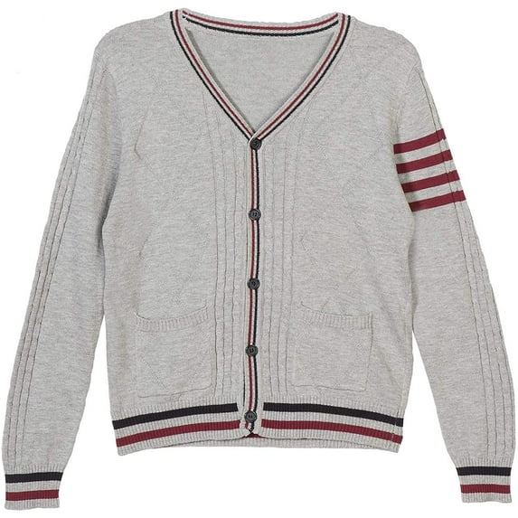 Adam Baker Viero Richi Boys 2411 Button-up Cotton Knit Sweater Cardigan - Grey/Burgundy Diamond - 8