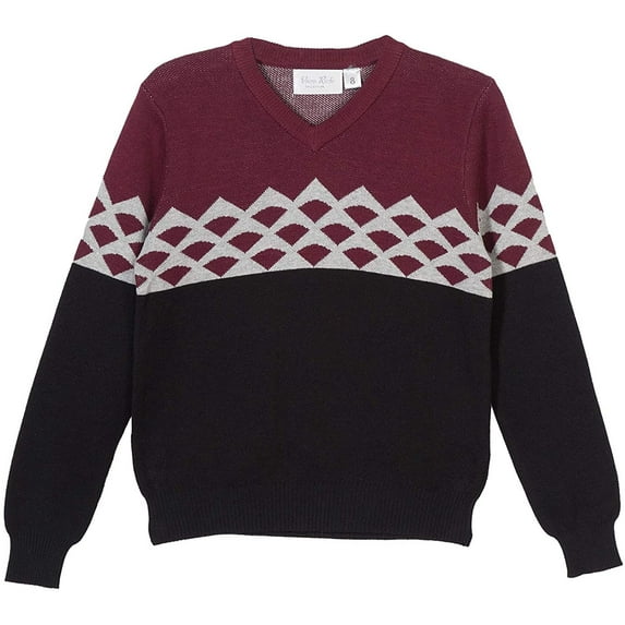 Adam Baker Viero Richi Boys 2414 Pullover Cotton Knit Sweater Cardigan - Burgundy/Black- 16
