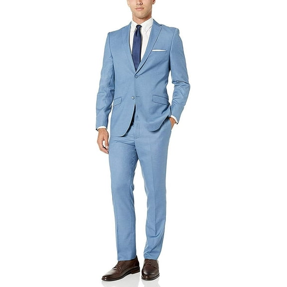 Adam Baker West End Men's 910930 2-Piece Slim Fit Fine Textured Suit- Powder Blue - 38L
