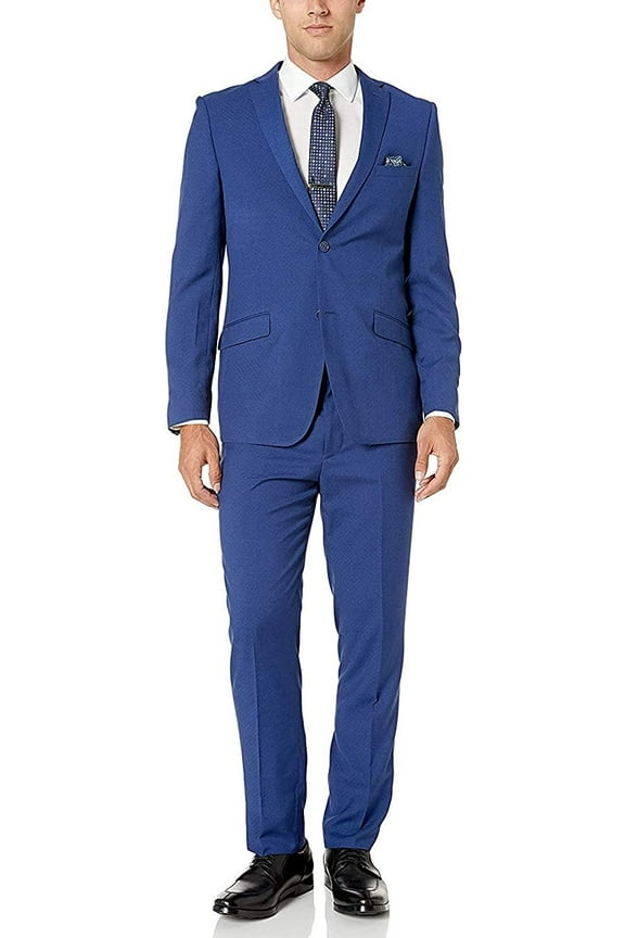 West End Men's 910951 2-Piece Slim Fit Fine Textured Suit - Blue - 40R