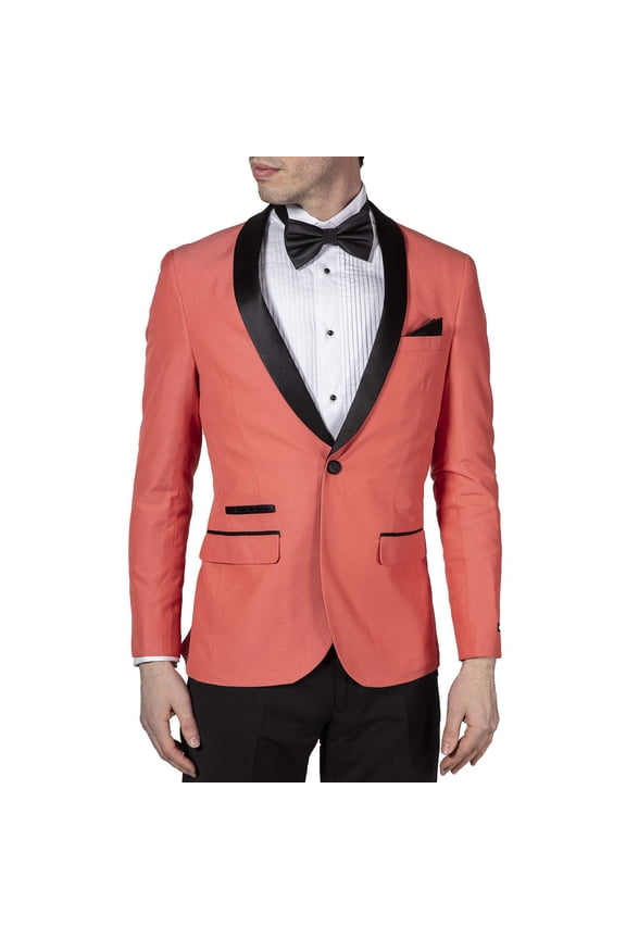 West End by Men's 9-3457 Slim Fit One Button Satin Shawl Collar 2-Piece Tuxedo Suit - Salmon-44R