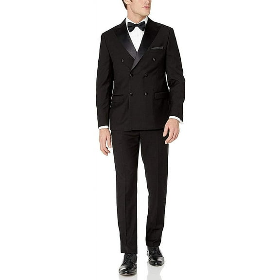 Adam Baker Westend Mens 911023T137 Slim Fit Double Breasted Peak Lapel Tuxedo - Black - 44L