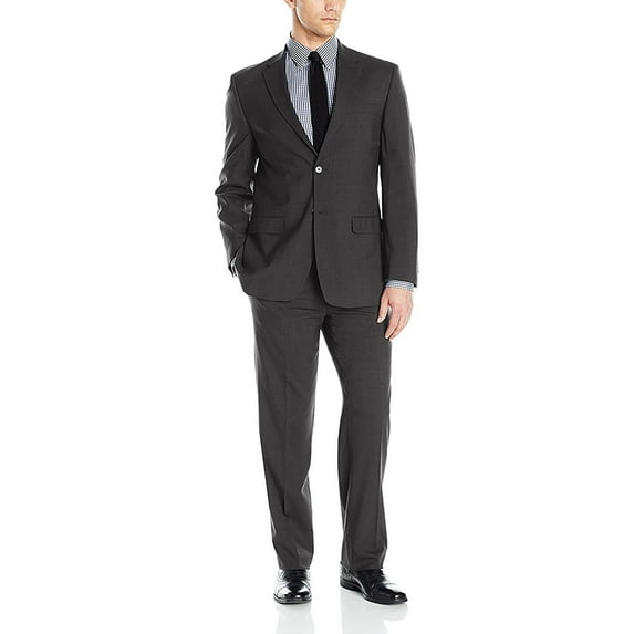 Adam Baker Men's Suits, Modern Fit 2-Piece Single Breasted Two Button Wool/Silk Blend Suit for Men
