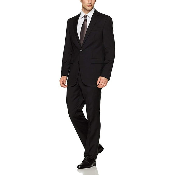 Adam Baker Men's Slim Fit Suit, 2-Piece Single Breasted Two Button Wool/Silk Blend Formal Suit for Men