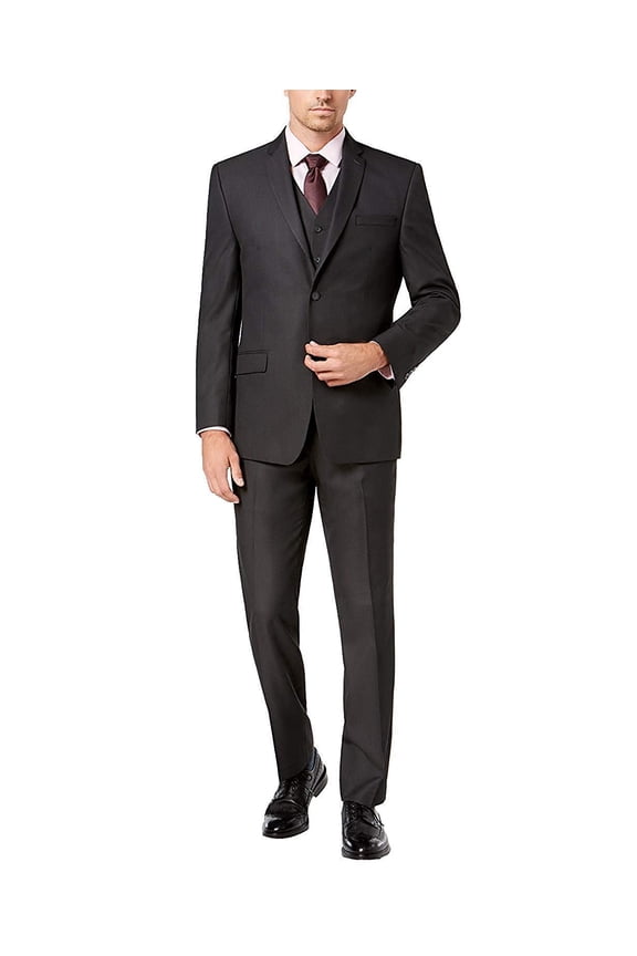 by Caravelli Men's 613702 Single Breasted Stretch Slim Fit Stretch 2-Button Vested Suit Set - Charcoal - 44L