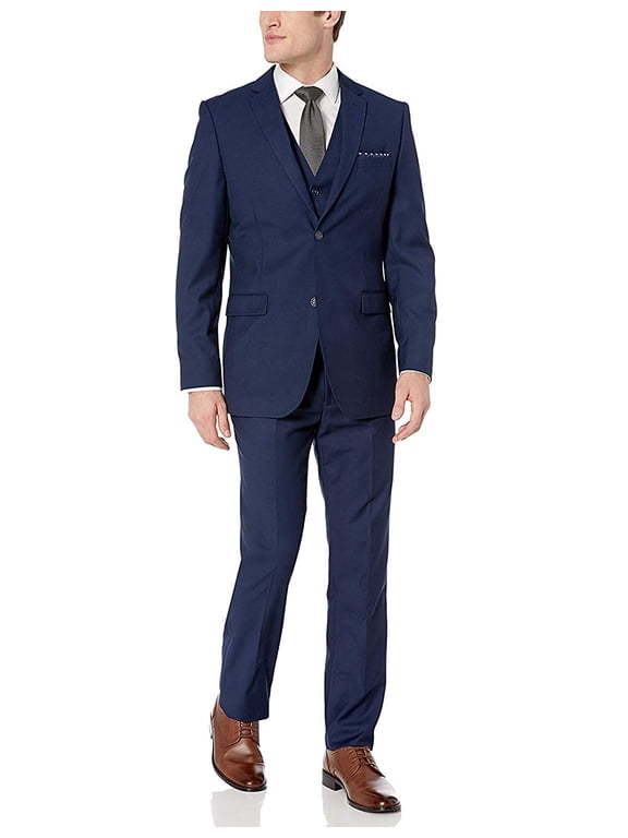 by Caravelli Men's 613781 Single Breasted Stretch Slim Fit Stretch 2-Button Vested Suit Set - Indigo - 40R