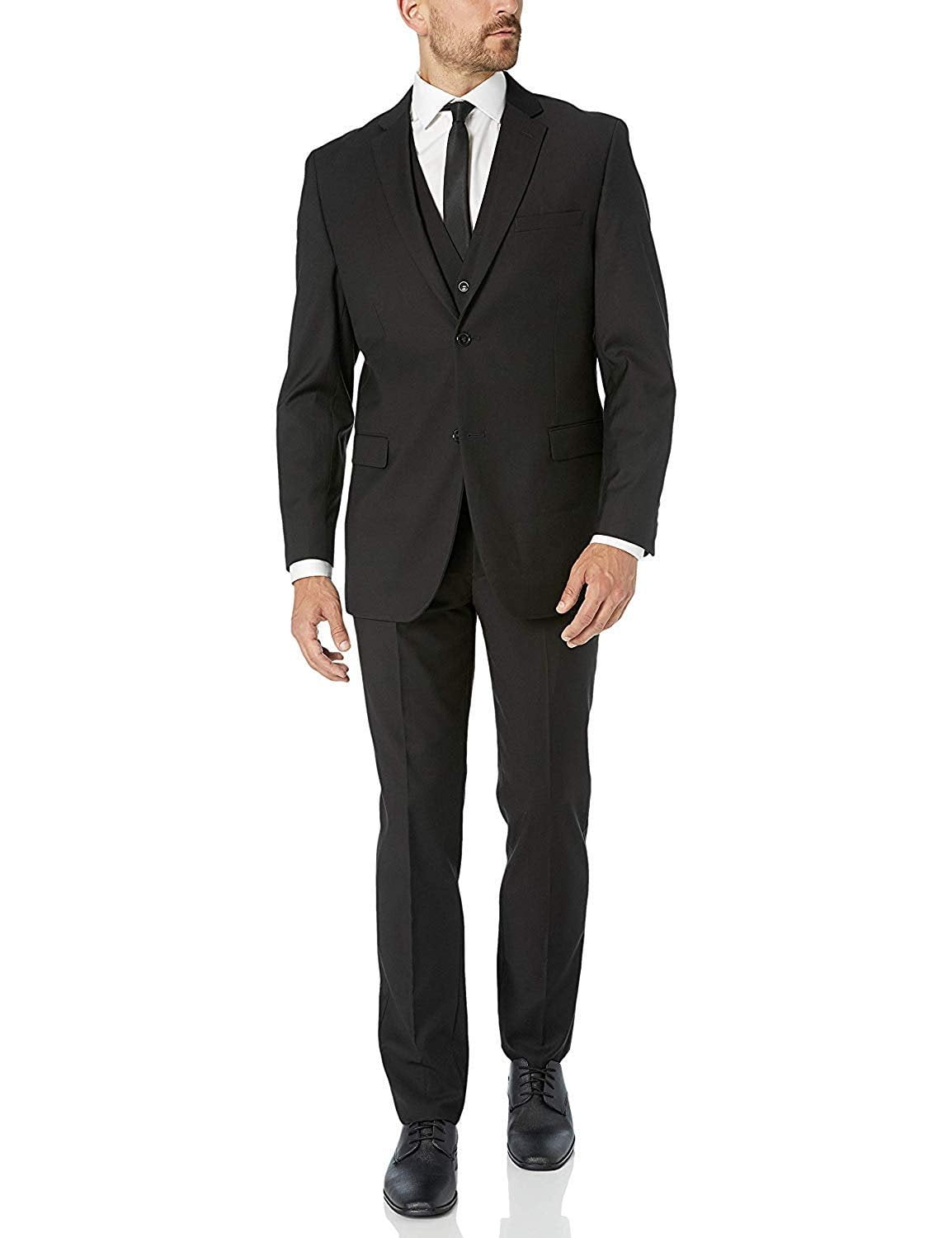 Adam Baker Men's 3-Piece Single Breasted Classic Fit Suit With Vest - Black, Size 40 Regular