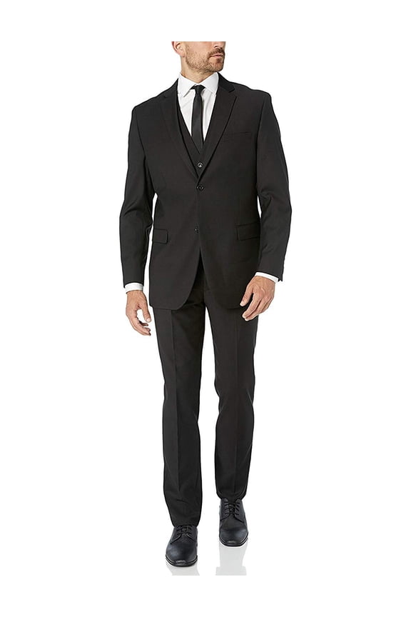by Bertolini Men's B66050/1 Modern Fit 3-Piece Single Breasted Wool/Silk Blend Suit - Black - 40R