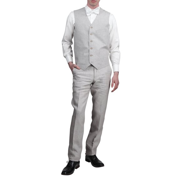 Adam Baker by Enzo Mens E74901-4 Modern Fit Luxury Linen Vest - Light Grey - XL