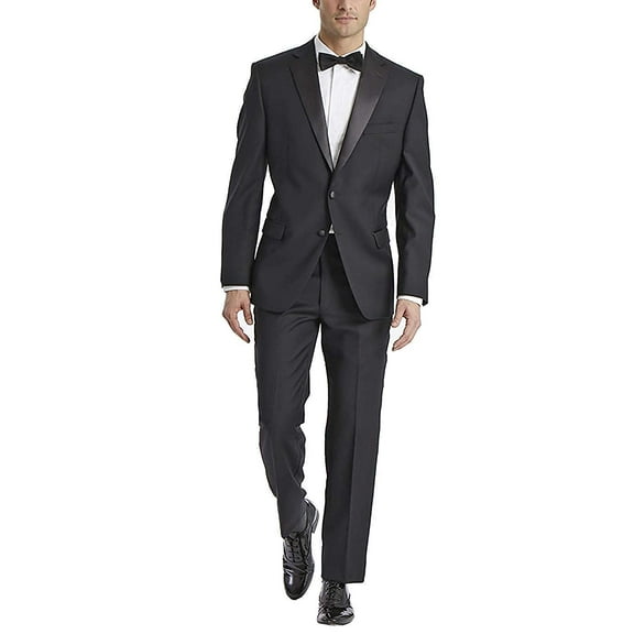 Adam Baker by Fellini Uomo Men's -S Slim Fit Two-Piece Notch Lapel with Sateen Stripe Tuxedo Suit - Black - 42S
