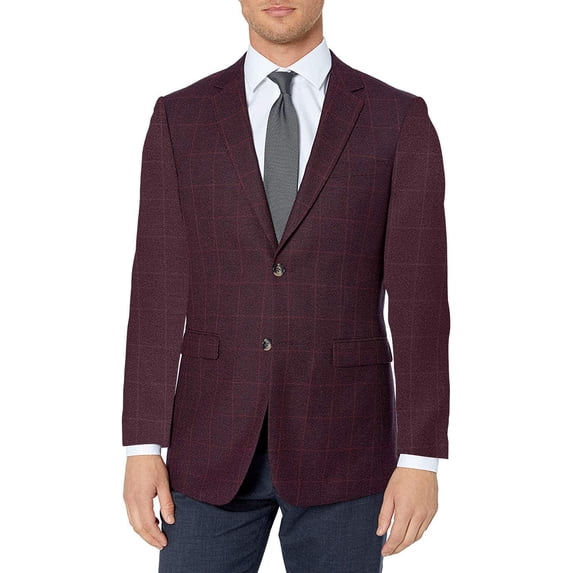 Adam Baker by Gianco Ferro Mens 83579 Slim fit Notch Lapel Plaid Sport Coat - Red - 46S