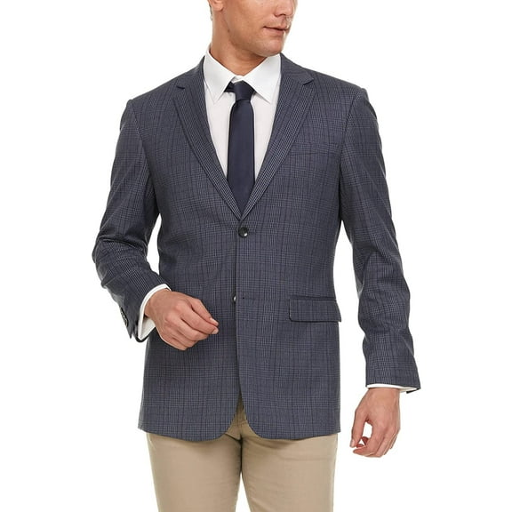 Adam Baker by Gianco Ferro Mens 83862 Slim fit Notch Lapel Plaid Sport Coat - Grey/Blue Plaid - 42R