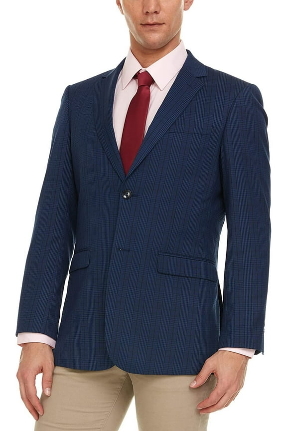 by Gianco Ferro Mens 83863 Slim fit Notch Lapel Plaid Sport Coat - Dark Navy Blue - 50R