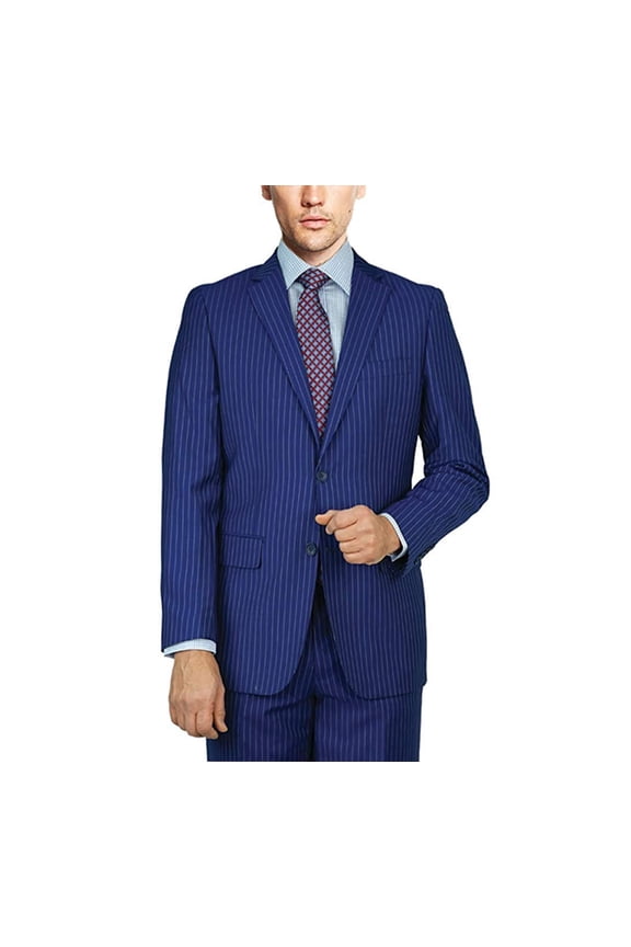 by Mantoni M87176 Men's Modern Fit 100% Wool Two-Piece Notch Lapel Suit - Blue Stripe - 40R