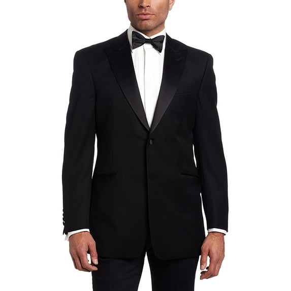Adam Baker by Mantoni Men's Regular Fit 100% Wool Peak Lapel Tuxedo - Black - 36R