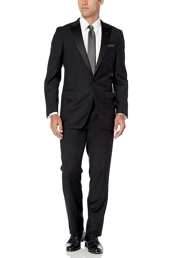 by Needdle & Stitch Men's Tux-SP 2-Piece Slim Fit Peak Lapel Formal Tuxedo Suit Set - Black - 46R