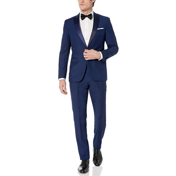 Adam Baker by Needdle & Stitch Men's Tux-SP 2-Piece Slim Fit Peak Lapel Formal Tuxedo Suit Set - Dark Blue - 38R