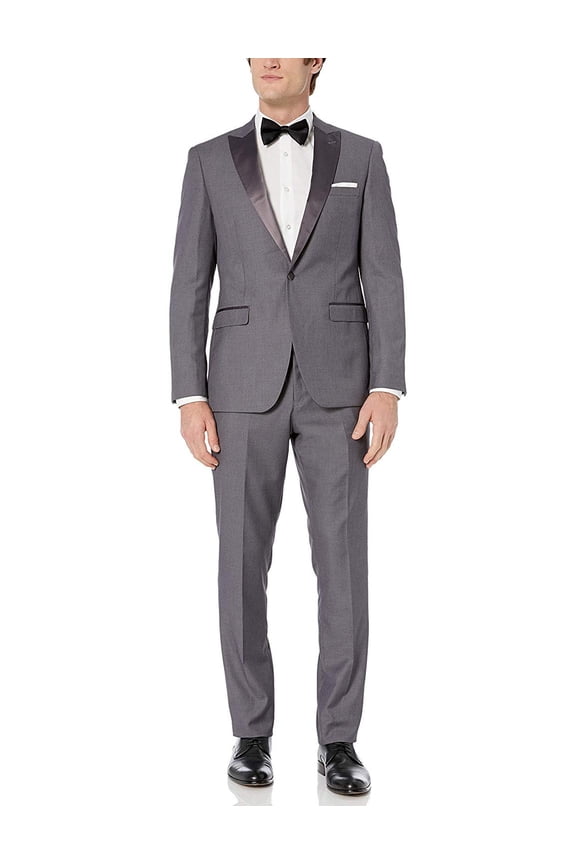 by Needdle & Stitch Men's Tux-SP 2-Piece Slim Fit Peak Lapel Formal Tuxedo Suit Set - Heather Grey - 36R