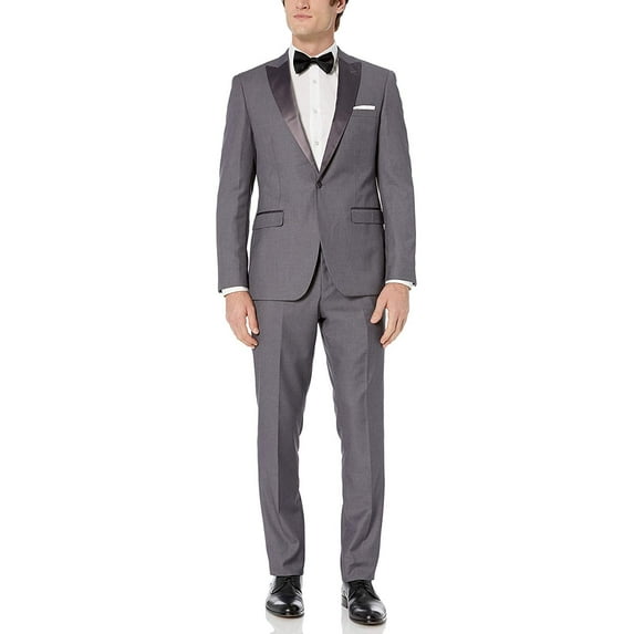 Adam Baker by Needdle & Stitch Men's Tux-SP 2-Piece Slim Fit Peak Lapel Formal Tuxedo Suit Set - Heather Grey - 38R