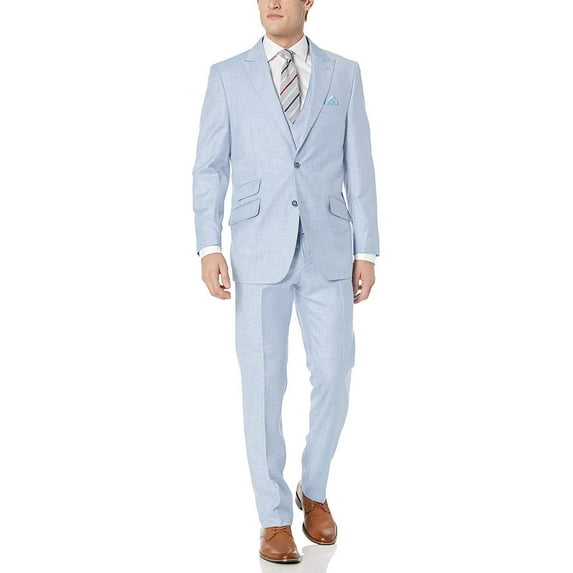 Adam Baker by Needle & Stitch 12965 Men's 3-Piece Peak Lapel Modern Fit Suit- Light Blue 46L