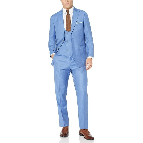 Adam Baker by Needle & Stitch 12965 Mens 3-Piece Peak Lapel Modern Fit Suit- Blue - 54R