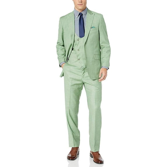 Adam Baker by Needle & Stitch 12965 Mens 3-Piece Peak Lapel Modern Fit Suit - Green - 60 Regular
