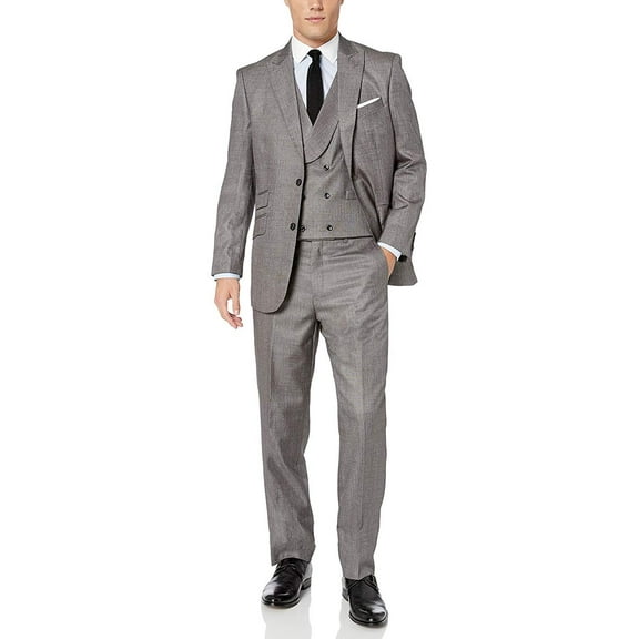 Adam Baker by Needle & Stitch 12965 Mens 3-Piece Peak Lapel Modern Fit Suit- Medium Grey - 50L