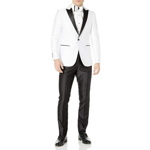 Adam Baker by Needle & Stitch Mens Tux-Shark 3-Piece Slim Fit Tuxedo Suit Set - White - 42R