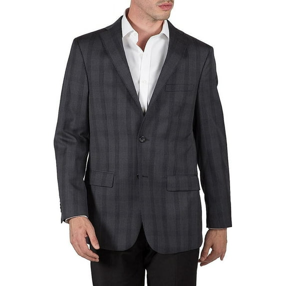 Adam Baker by Prontomoda Men's Single Breasted Classic Fit 100% Luxury Lamb's Wool Blazer/Sport Coat - Charcoal Plaid - 36R