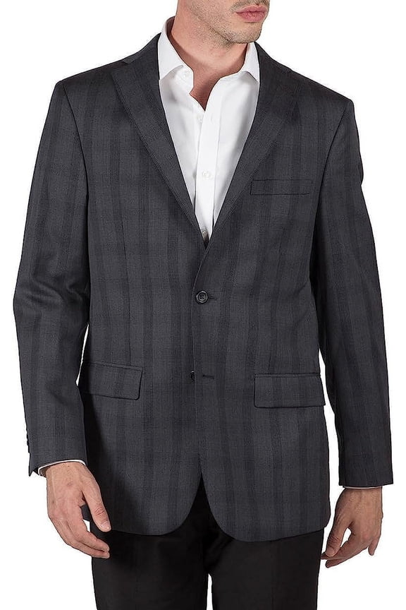by Prontomoda Men's Single Breasted Classic Fit 100% Luxury Lamb's Wool Blazer/Sport Coat - Charcoal Plaid - 40L