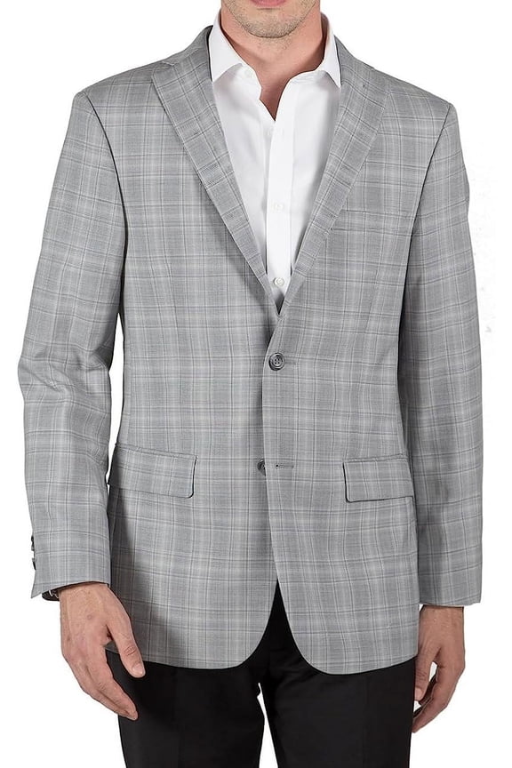 by Prontomoda Men's Single Breasted Classic Fit 100% Luxury Lamb's Wool Blazer/Sport Coat - Grey Plaid - 40L