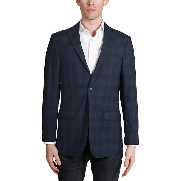 Adam Baker by Prontomoda Men's Single Breasted Classic Fit 100% Luxury Lamb's Wool Blazer/Sport Coat - Navy Plaid - 36R