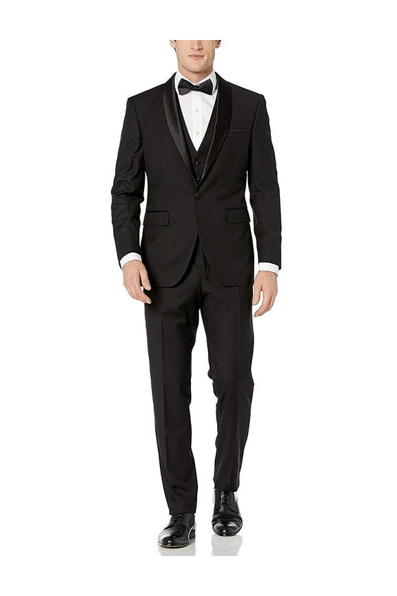 by Statement Men's Single Breasted Three Piece Shawl Collar Tuxedo - Black - 46R