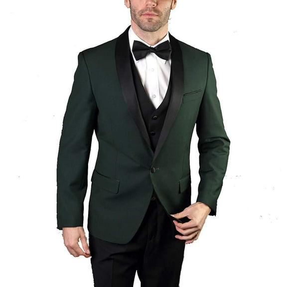 Adam Baker by Statement Men's Single Breasted Three Piece Shawl Collar Tuxedo - Hunter Green Contrast - 54L