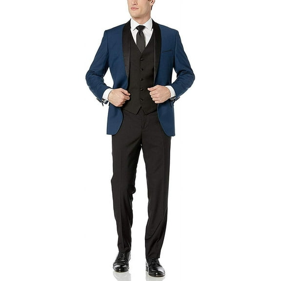 Adam Baker by Statement Men's Single Breasted Three Piece Shawl Collar Tuxedo - Indigo Contrast - 52L