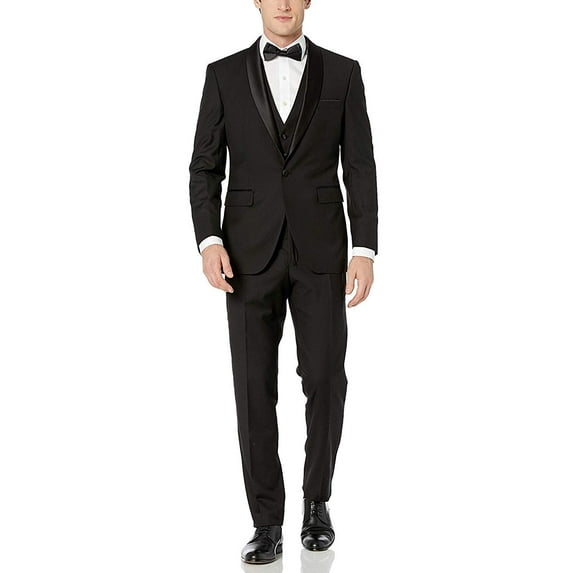 Adam Baker by Statement Men's Single Breasted Three Piece Shawl Collar Tuxedo - Sapphire - 54R