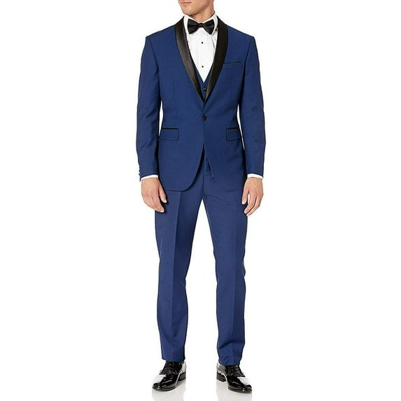 Adam Baker by Statement Men's Single Breasted Three Piece Shawl Collar Tuxedo - Sapphire Contrast - 44L