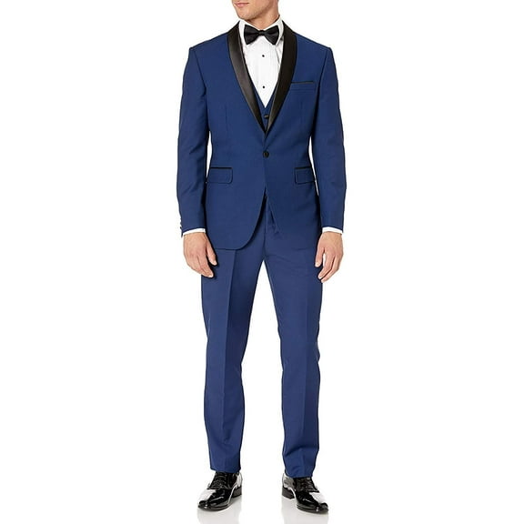 Adam Baker by Statement Men's Single Breasted Three Piece Shawl Collar Tuxedo - Sapphire Contrast - 54R