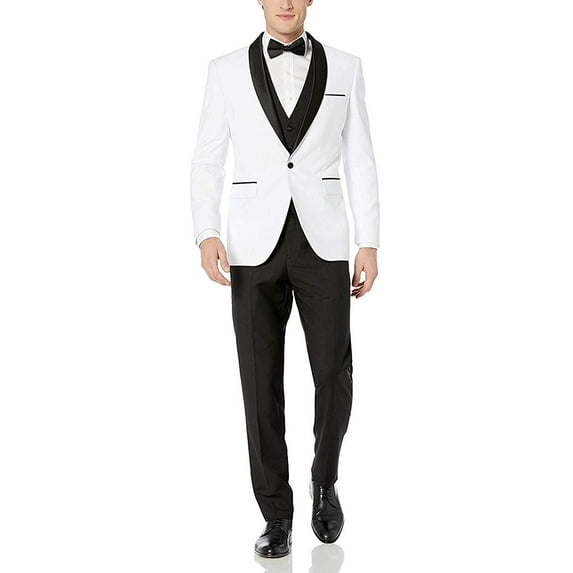 Adam Baker by Statement Men's Single Breasted Three Piece Shawl Collar Tuxedo - White Contrast - 34R