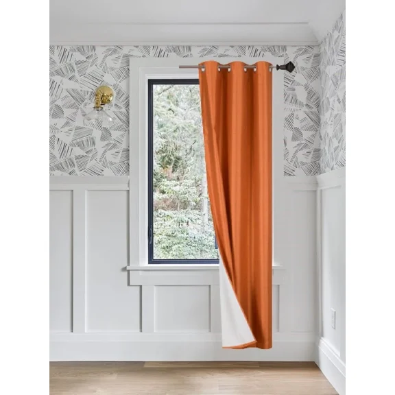 Gorgeous Home Linen 1 Panel Blackout Window Curtain Bronze Grommets 37" Wide x 108" Length Orange